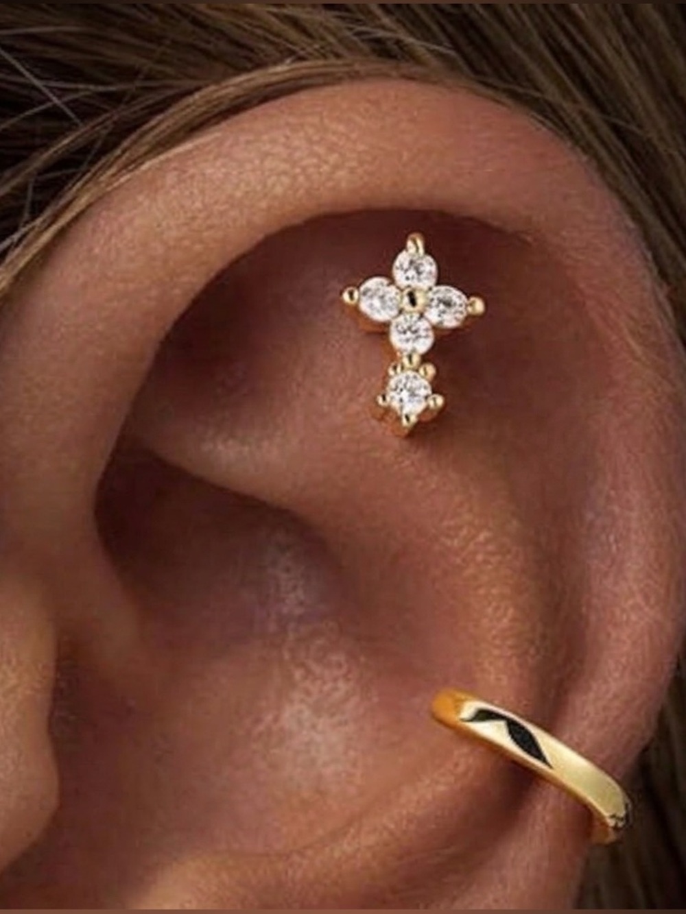 #229 Gold Plated Flower Cluster CZ Cartilage Stud Earring